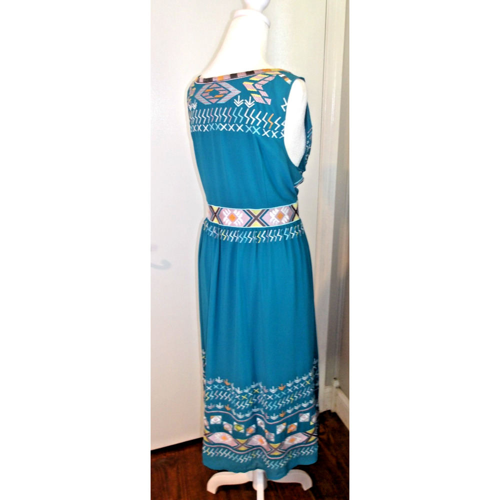 Sundance Teal Blue Embroidered Midi Dress - Picture 4 of 7